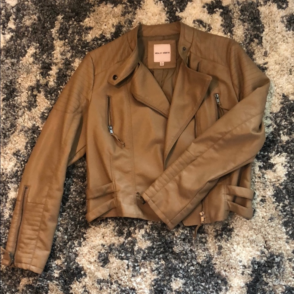 Sequin Hearts faux leather moto jacket
